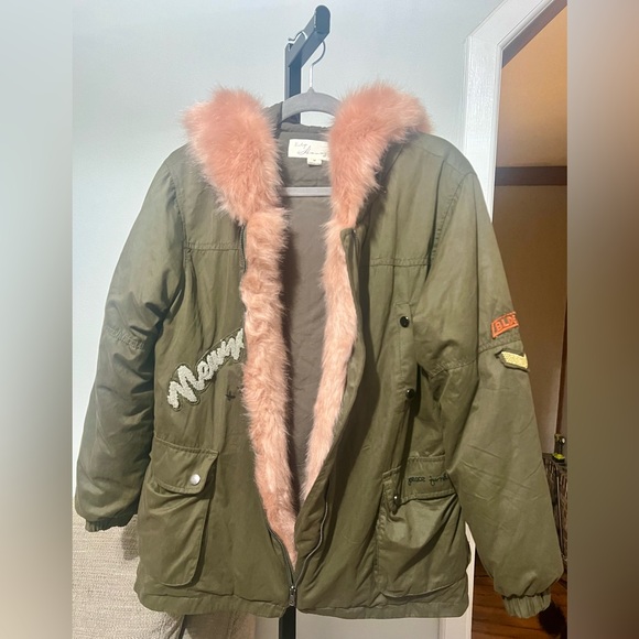 Vintage Havana Jackets & Blazers - Vintage Havana Army Style Coat with Pink Faux Fur Trim Size M